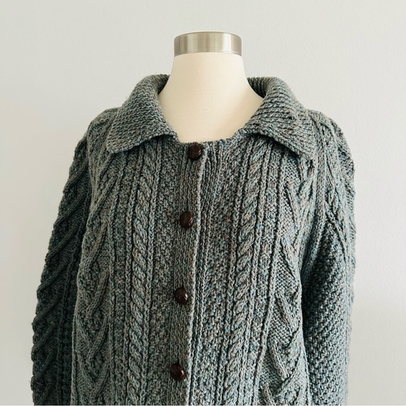 Standun 100% Wool Chunky Knit Cardigan Sweater Made In Ireland - Picture 9 of 10